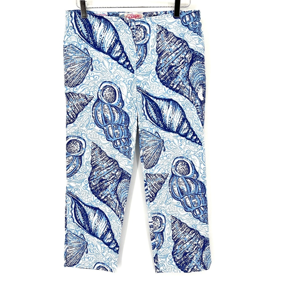 Lilly Pulitzer Resort Fit Pants Size 8‎ Stuffed Shells Print Cropped Blue 74901
